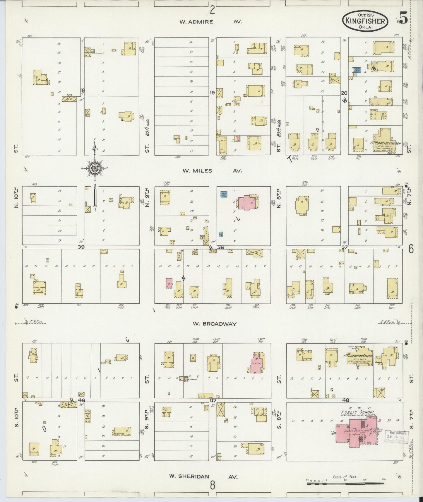 Sanborn Fire Insurance Map from Kingfisher, Kingfisher County, Oklahoma (1915), Sheet #0005 - Historic Sanborn Fire Insurance Map Print, vintage old map wall art, antique decor, genealogy gift, Oklahoma Oklahoma map