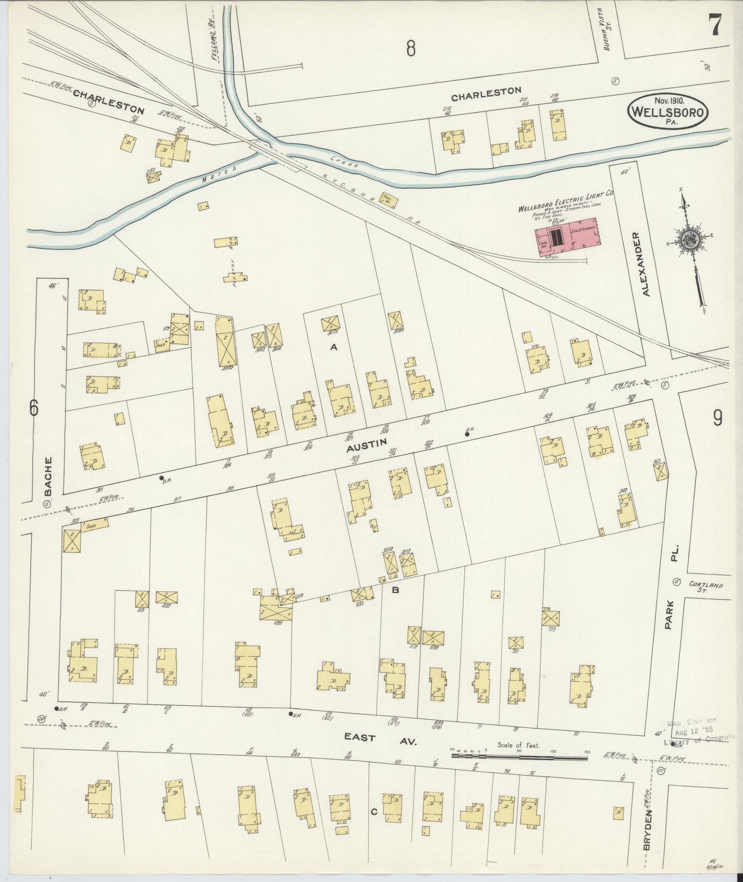 Sanborn Fire Insurance Map from Wellsboro, Tioga County, Pennsylvania (1910), Sheet #0007 - Complete Map Set gallery image, historic Sanborn map, vintage wall art, Pennsylvania Pennsylvania