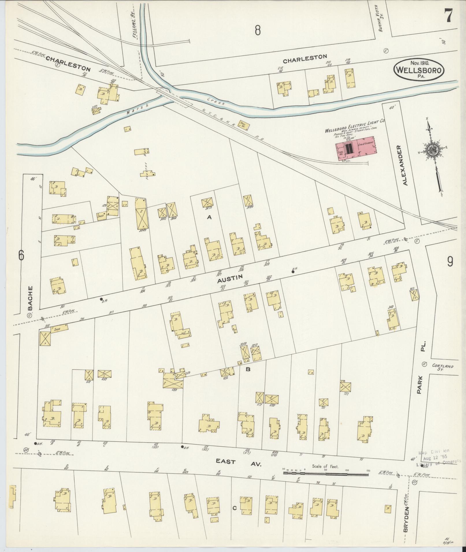 Sanborn Fire Insurance Map from Wellsboro, Tioga County, Pennsylvania (1910), Sheet #0007 - Complete Map Set gallery image, historic Sanborn map, vintage wall art, Pennsylvania Pennsylvania