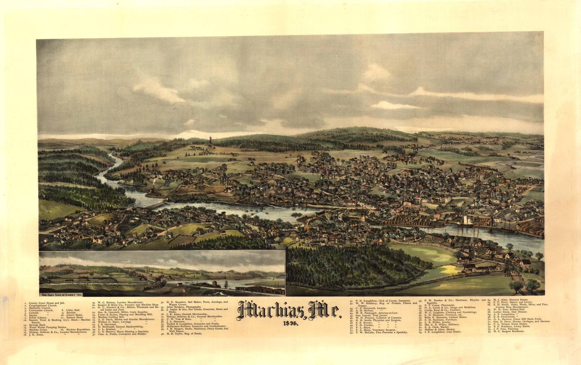Machias, Me., 1896 (1896) – Historic Bird’s-Eye View Panorama Print