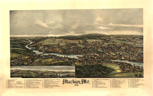 Machias, Me., 1896 (1896) – Historic Bird’s-Eye View Panorama Print