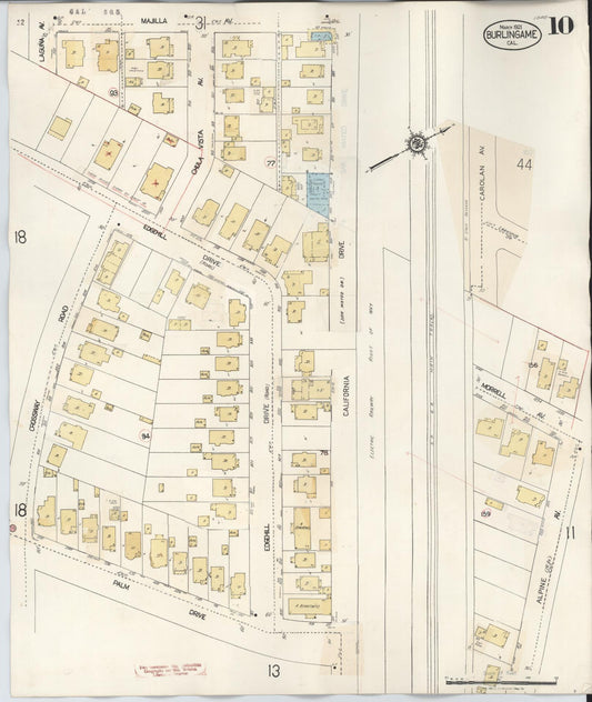 Sanborn Fire Insurance Map from Burlingame, San Mateo County, California (1949), Sheet #0010 - Historic Sanborn Fire Insurance Map Print, vintage old map wall art, antique decor, genealogy gift, California California map