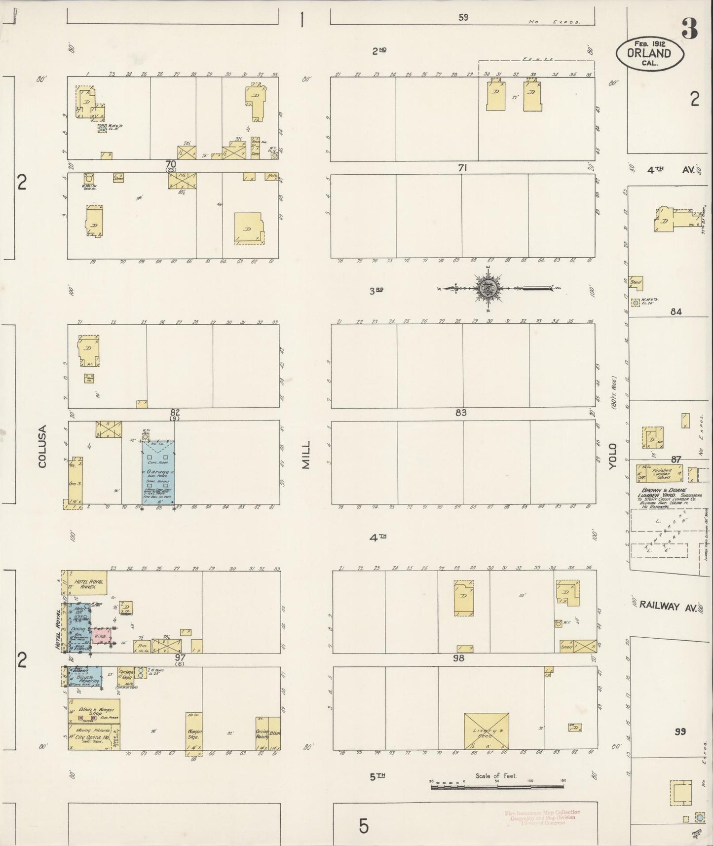 Sanborn Fire Insurance Map from Orland, Glenn County, California (1912), Sheet #0003 - Complete Map Set gallery image, historic Sanborn map, vintage wall art, California California