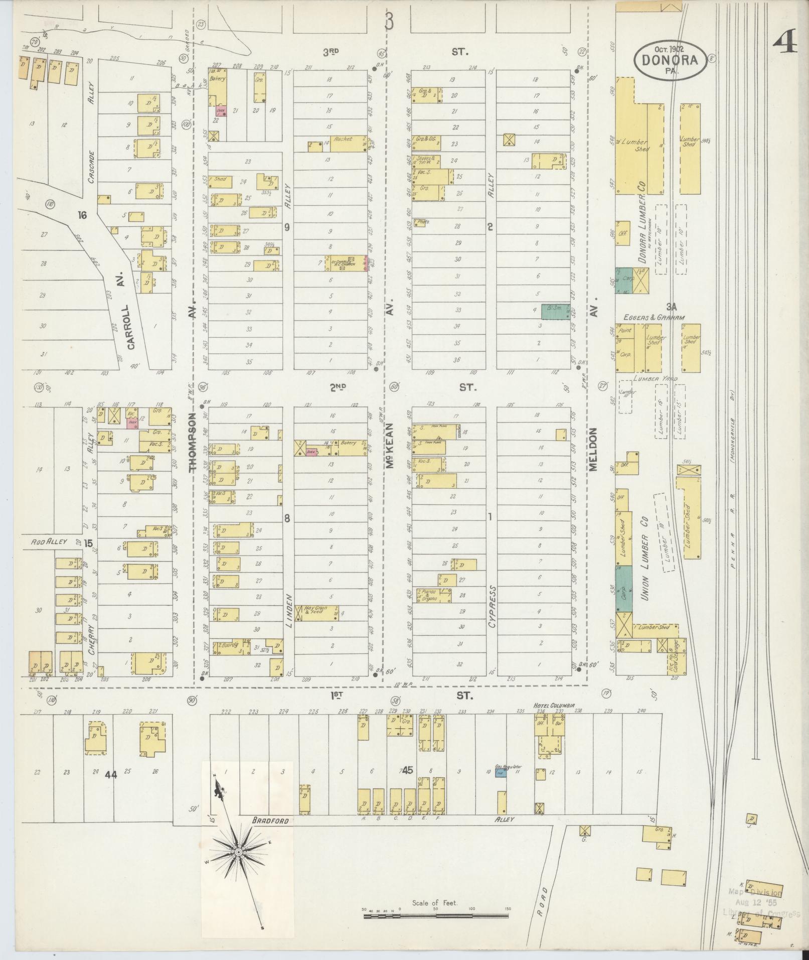 Sanborn Fire Insurance Map from Donora, Washington County, Pennsylvania (1902), Sheet #0004 - Historic Sanborn Fire Insurance Map Print, vintage old map wall art, antique decor, genealogy gift, Pennsylvania Pennsylvania map