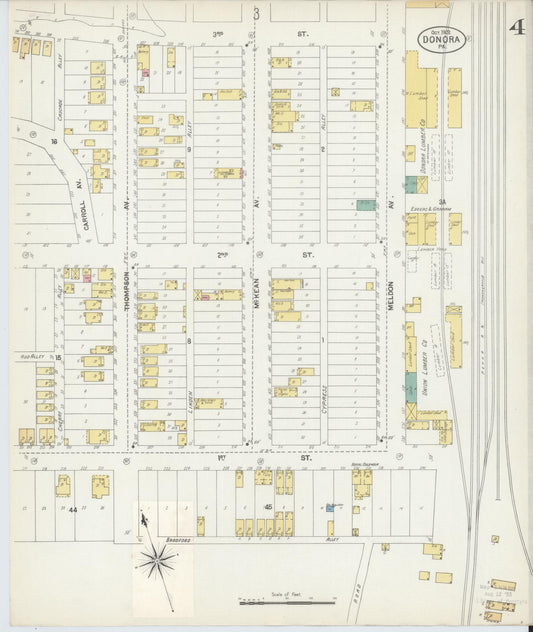Sanborn Fire Insurance Map from Donora, Washington County, Pennsylvania (1902), Sheet #0004 - Historic Sanborn Fire Insurance Map Print, vintage old map wall art, antique decor, genealogy gift, Pennsylvania Pennsylvania map