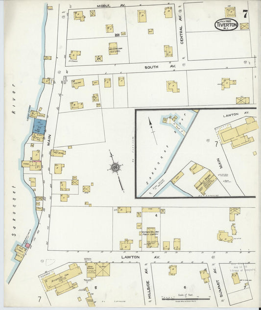 Sanborn Fire Insurance Map from Tiverton, Newport County, Rhode Island (1920), Sheet #0007 - Historic Sanborn Fire Insurance Map Print, vintage old map wall art, antique decor, genealogy gift, Rhode Island Rhode Island map
