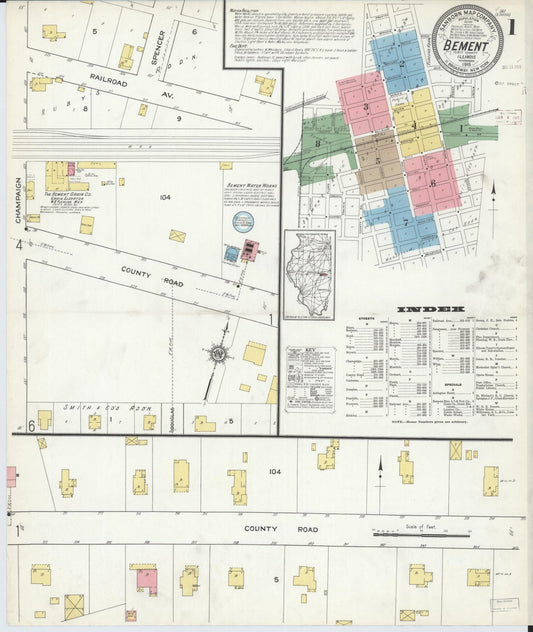 Sanborn Fire Insurance Map from Bement, Piatt County, Illinois (1915), Sheet #0001 - Historic Sanborn Fire Insurance Map Print, vintage old map wall art, antique decor, genealogy gift, Illinois Illinois map
