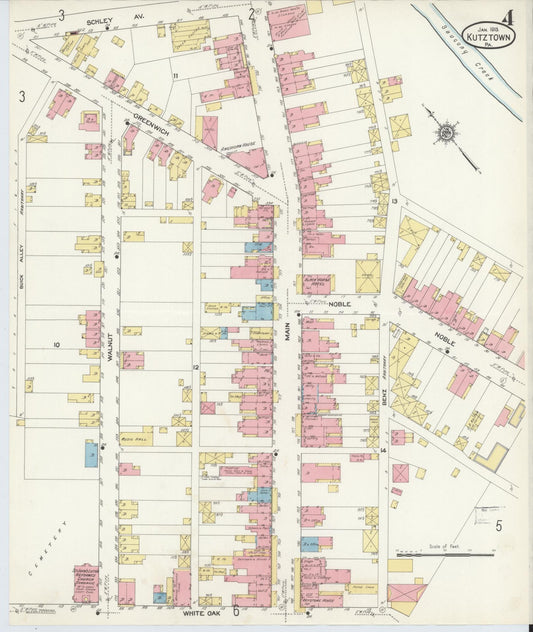 Sanborn Fire Insurance Map from Kutztown, Berks County, Pennsylvania (1913), Sheet #0004 - Historic Sanborn Fire Insurance Map Print, vintage old map wall art, antique decor, genealogy gift, Pennsylvania Pennsylvania map