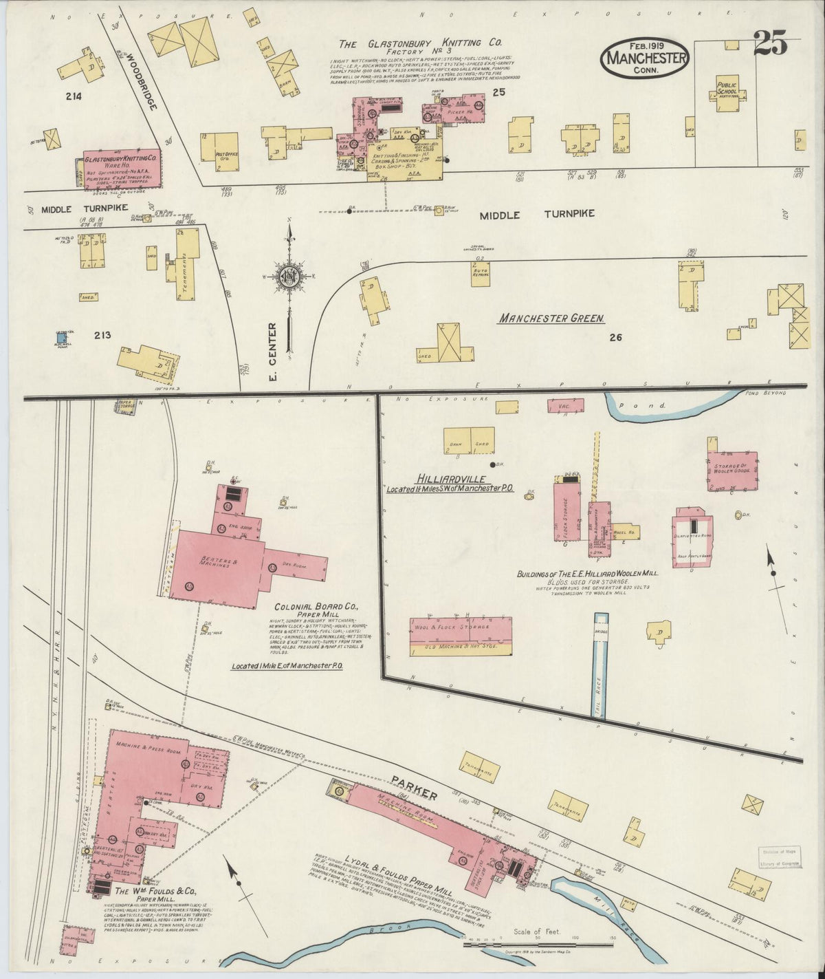 Sanborn Fire Insurance Map from Manchester, Hartford County, Connecticut (1919), Sheet #0025 - Historic Sanborn Fire Insurance Map Print, vintage old map wall art, antique decor, genealogy gift, Connecticut Connecticut map