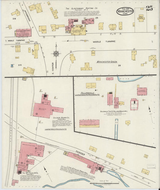 Sanborn Fire Insurance Map from Manchester, Hartford County, Connecticut (1919), Sheet #0025 - Historic Sanborn Fire Insurance Map Print, vintage old map wall art, antique decor, genealogy gift, Connecticut Connecticut map