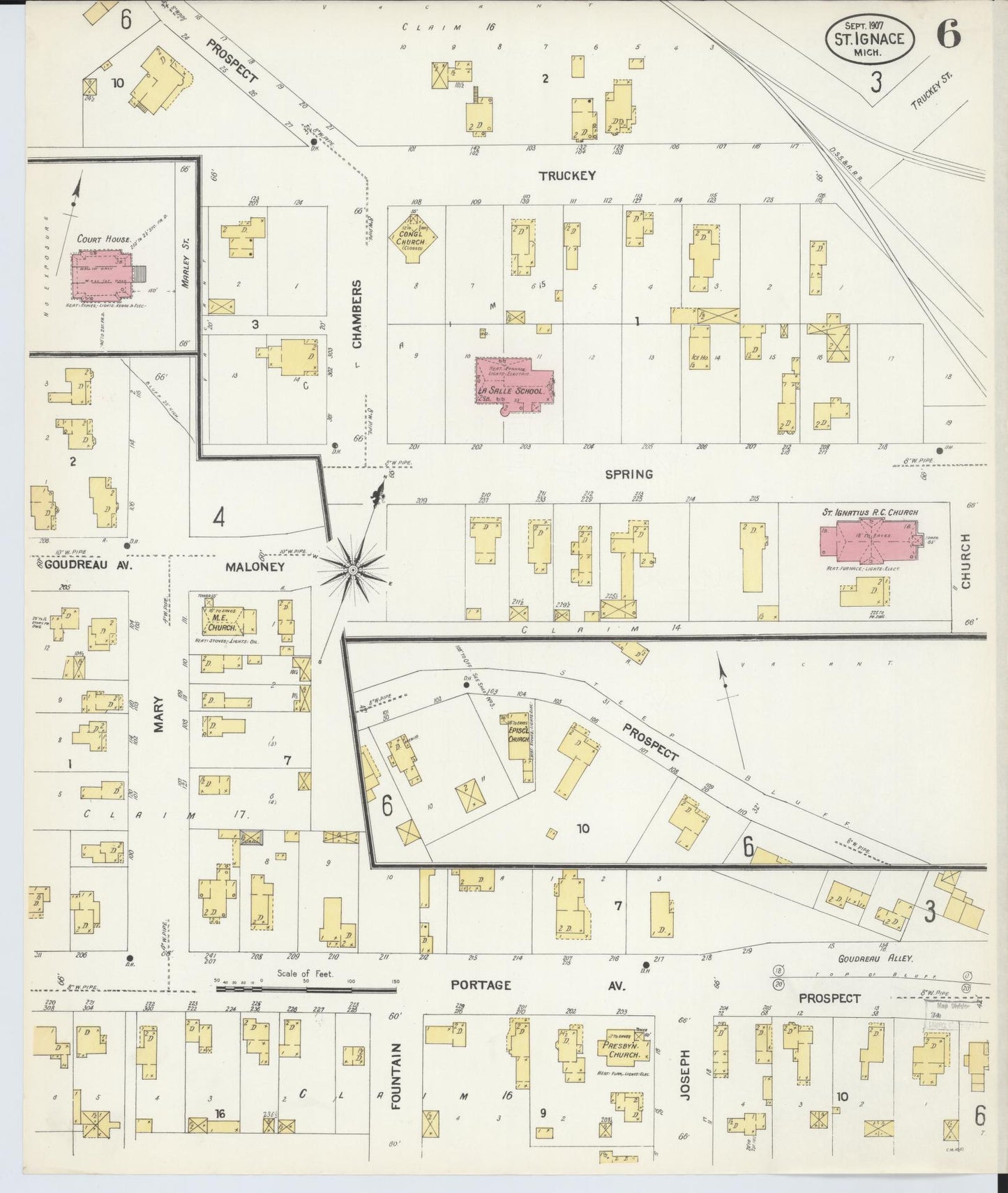 Sanborn Fire Insurance Map from Saint Ignace, Mackinac County, Michigan (1907), Sheet #0006 - Historic Sanborn Fire Insurance Map Print, vintage old map wall art, antique decor, genealogy gift, Michigan Michigan map