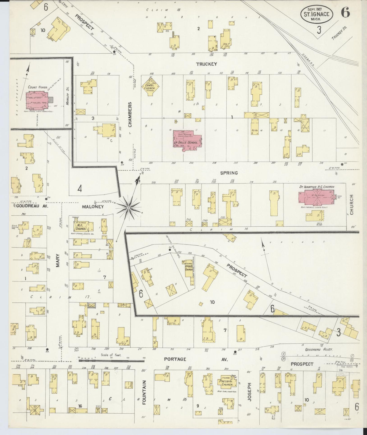 Sanborn Fire Insurance Map from Saint Ignace, Mackinac County, Michigan (1907), Sheet #0006 - Historic Sanborn Fire Insurance Map Print, vintage old map wall art, antique decor, genealogy gift, Michigan Michigan map