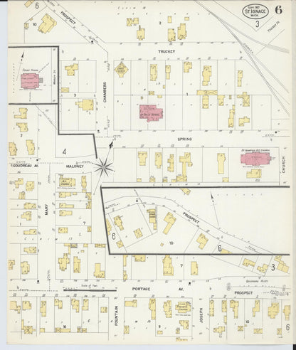 Sanborn Fire Insurance Map from Saint Ignace, Mackinac County, Michigan (1907), Sheet #0006 - Historic Sanborn Fire Insurance Map Print, vintage old map wall art, antique decor, genealogy gift, Michigan Michigan map
