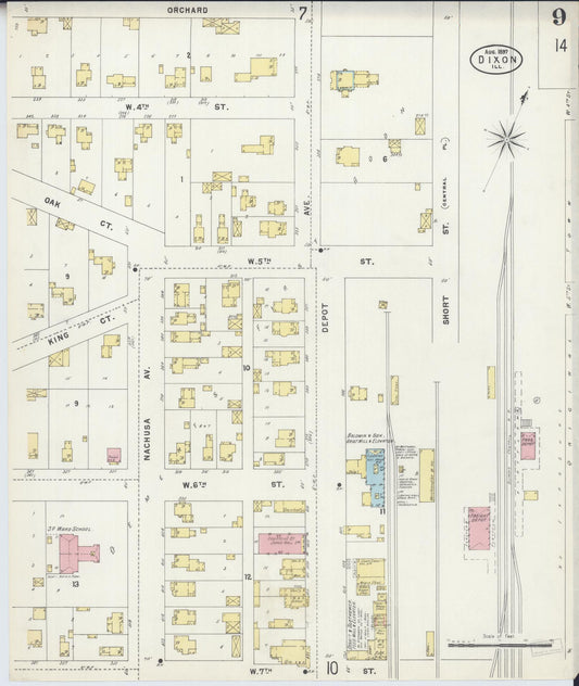 Sanborn Fire Insurance Map from Dixon, Lee County, Illinois (1897), Sheet #0009 - Historic Sanborn Fire Insurance Map Print, vintage old map wall art, antique decor, genealogy gift, Illinois Illinois map