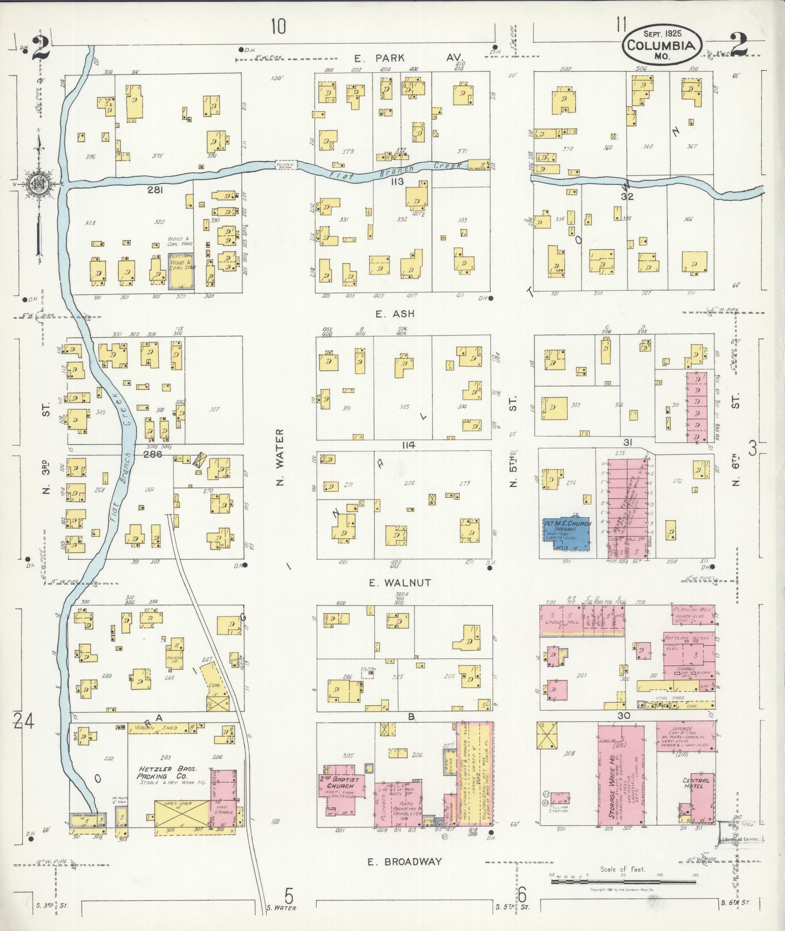 Sanborn Fire Insurance Map from Columbia, Boone County, Missouri (1925), Sheet #0002 - Complete Map Set gallery image, historic Sanborn map, vintage wall art, Missouri Missouri
