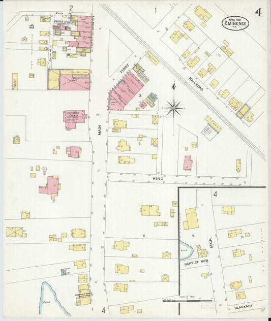 Sanborn Fire Insurance Map from Eminence, Henry County, Kentucky (1908), Sheet #0004 - Historic Sanborn Fire Insurance Map Print, vintage old map wall art, antique decor, genealogy gift, Kentucky Kentucky map