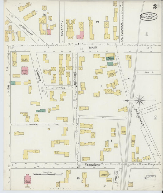 Sanborn Fire Insurance Map from Richmond, Sagadahoc County, Maine (1894), Sheet #0003 - Historic Sanborn Fire Insurance Map Print, vintage old map wall art, antique decor, genealogy gift, Maine Maine map