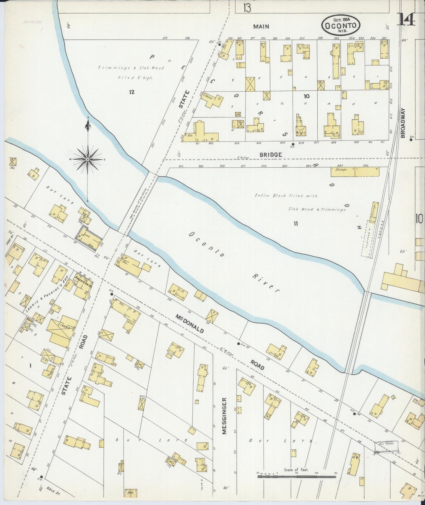 Sanborn Fire Insurance Map from Oconto, Oconto County, Wisconsin (1904), Sheet #0014 - Complete Map Set gallery image, historic Sanborn map, vintage wall art, Wisconsin Wisconsin