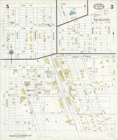 Sanborn Fire Insurance Map from Vero Beach, Indian River County, Florida (1923), Sheet #0005 - Historic Sanborn Fire Insurance Map Print, vintage old map wall art, antique decor, genealogy gift, Florida Florida map