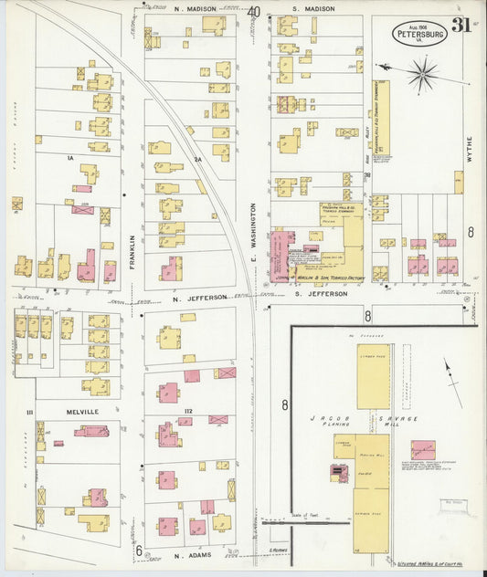 Sanborn Fire Insurance Map from Petersburg, Independent Cities, Virginia (1908), Sheet #0031 - Historic Sanborn Fire Insurance Map Print, vintage old map wall art, antique decor, genealogy gift, Virginia Virginia map