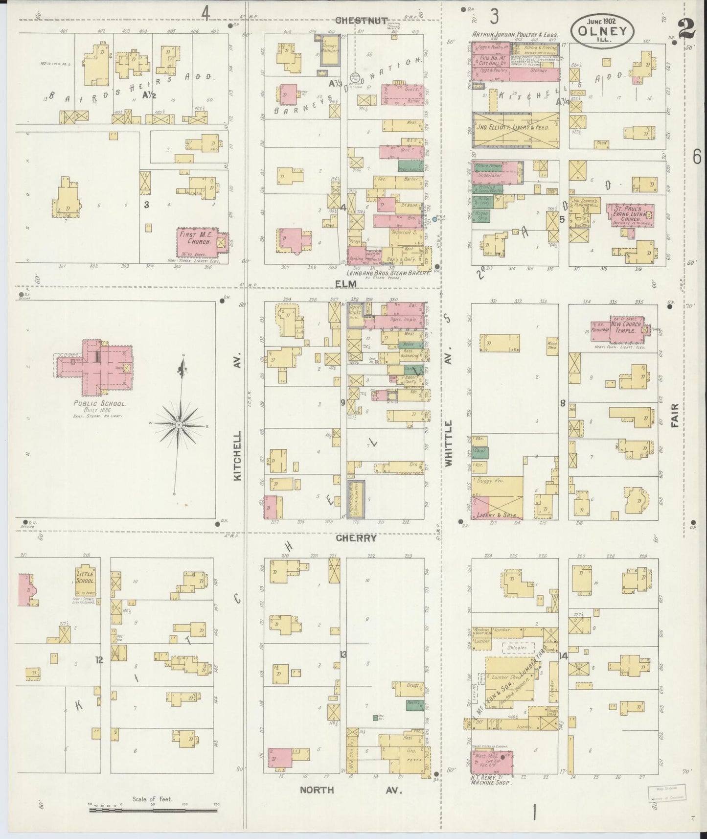 Sanborn Fire Insurance Map from Olney, Richland County, Illinois (1902), Sheet #0002 - Historic Sanborn Fire Insurance Map Print, vintage old map wall art, antique decor, genealogy gift, Illinois Illinois map