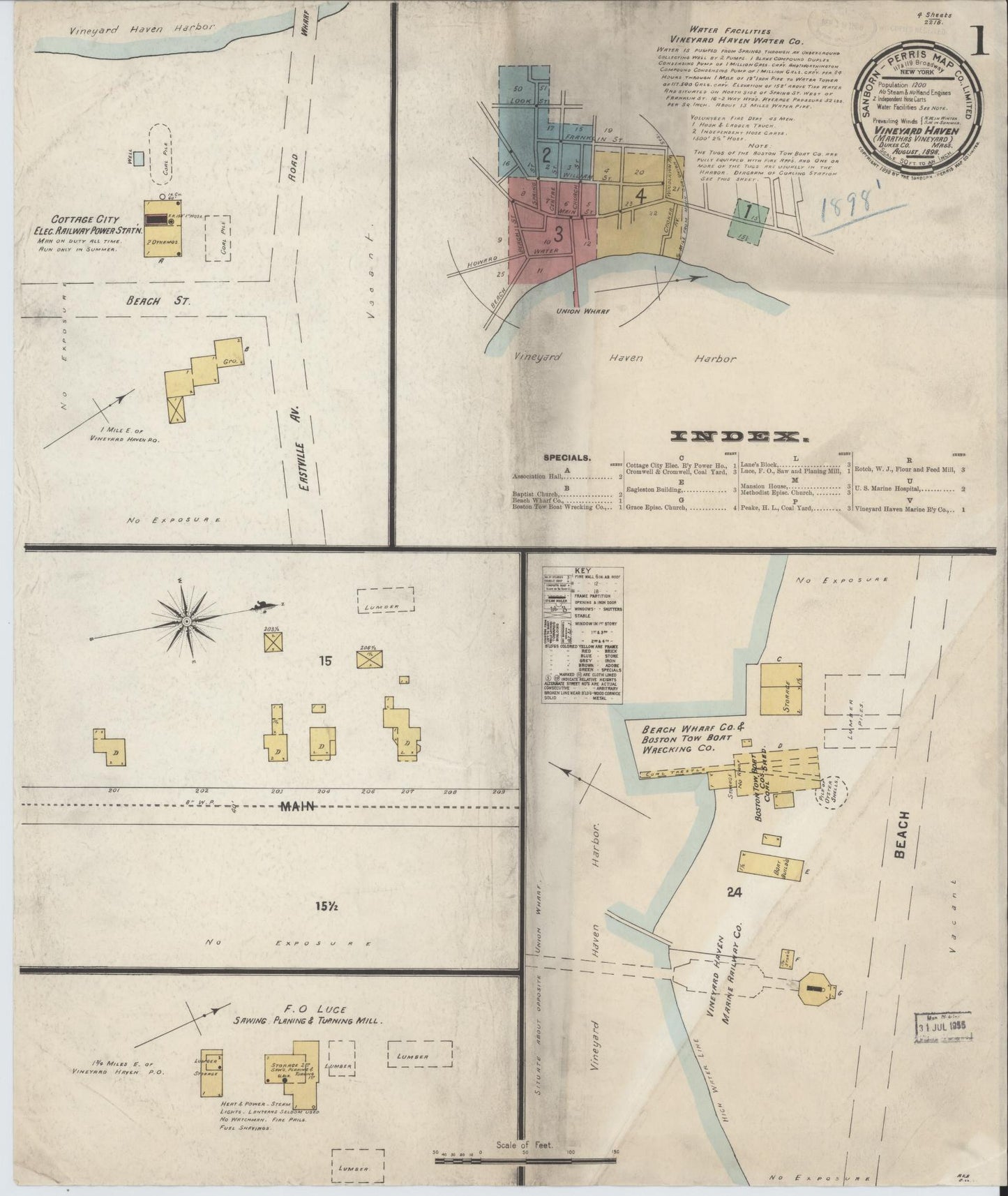 Sanborn Fire Insurance Map from Vineyard Haven, Dukes County, Massachusetts (1898), Sheet #0001 - Complete Map Set gallery image, historic Sanborn map, vintage wall art, Massachusetts Massachusetts