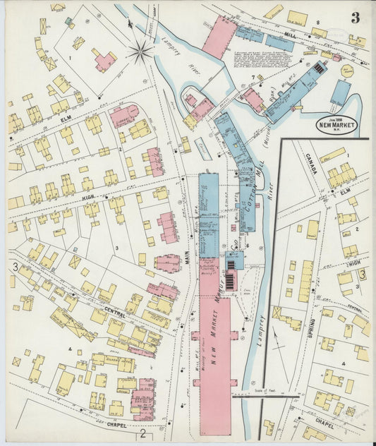 Sanborn Fire Insurance Map from New Market, Rockingham County, New Hampshire (1898), Sheet #0003 - Historic Sanborn Fire Insurance Map Print, vintage old map wall art, antique decor, genealogy gift, New Hampshire New Hampshire map
