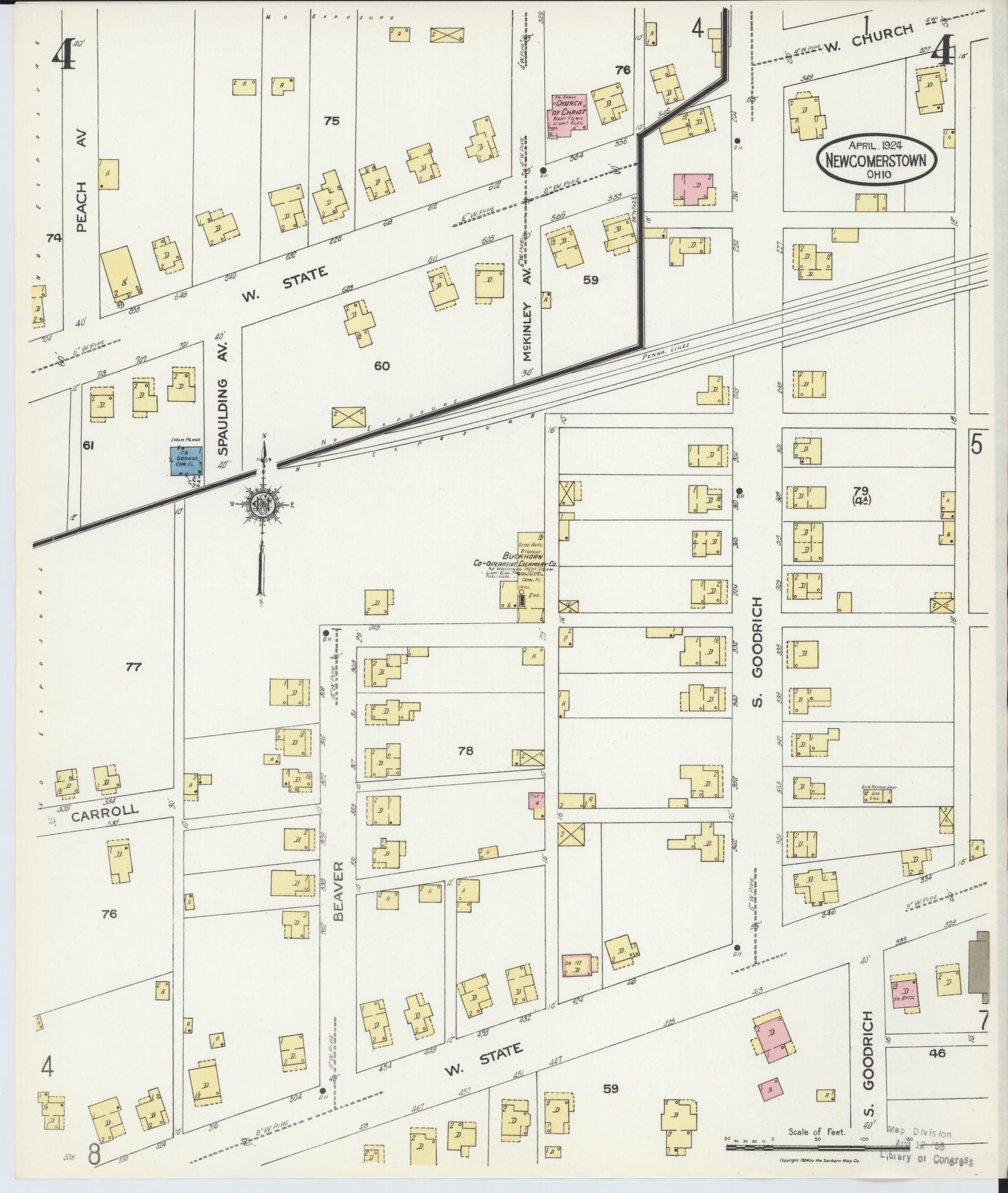 Sanborn Fire Insurance Map from Newcomerstown, Tuscarawas County, Ohio (1924), Sheet #0004 - Historic Sanborn Fire Insurance Map Print, vintage old map wall art, antique decor, genealogy gift, Ohio Ohio map