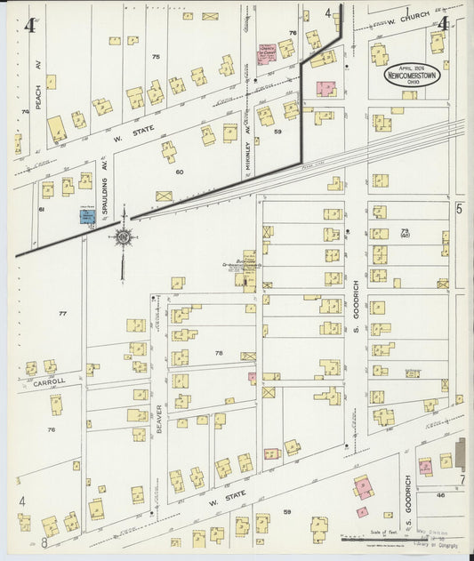 Sanborn Fire Insurance Map from Newcomerstown, Tuscarawas County, Ohio (1924), Sheet #0004 - Historic Sanborn Fire Insurance Map Print, vintage old map wall art, antique decor, genealogy gift, Ohio Ohio map