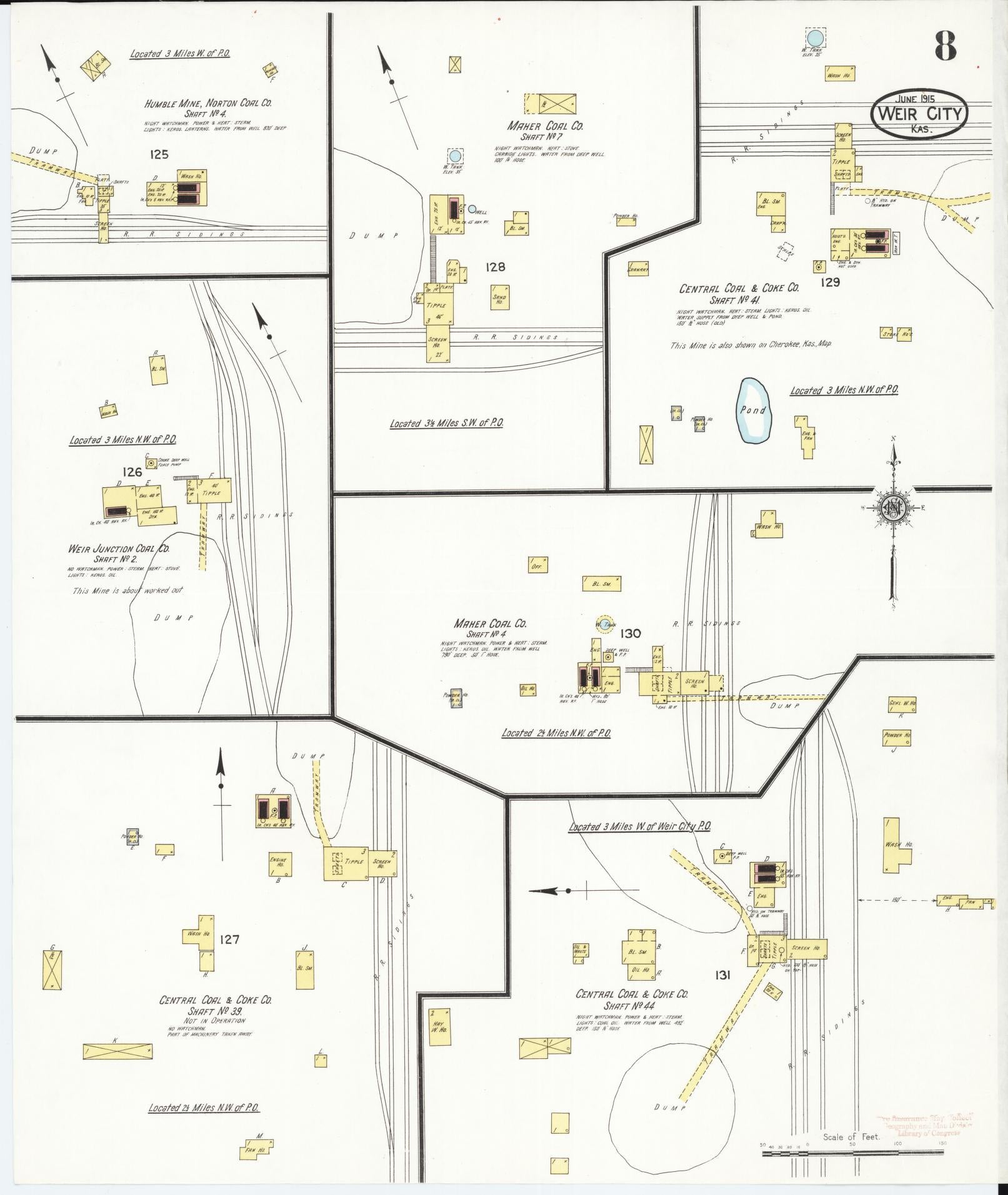 Sanborn Fire Insurance Map from Weir, Cherokee County, Kansas (1915), Sheet #0008 - Historic Sanborn Fire Insurance Map Print, vintage old map wall art, antique decor, genealogy gift, Kansas Kansas map
