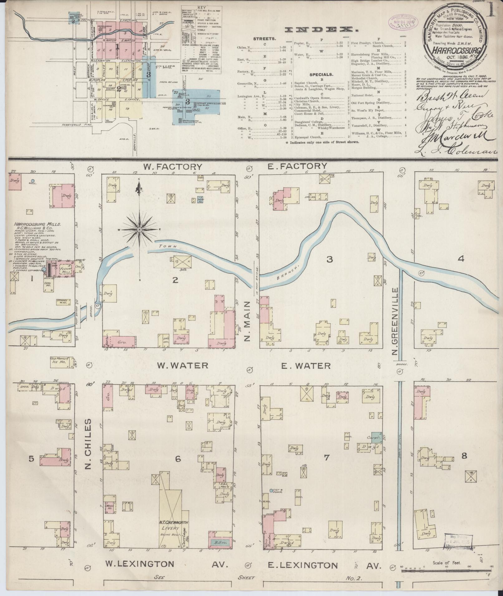 Sanborn Fire Insurance Map from Harrodsburg, Mercer County, Kentucky. (1886) – Historic Sanborn Fire Insurance Map Print