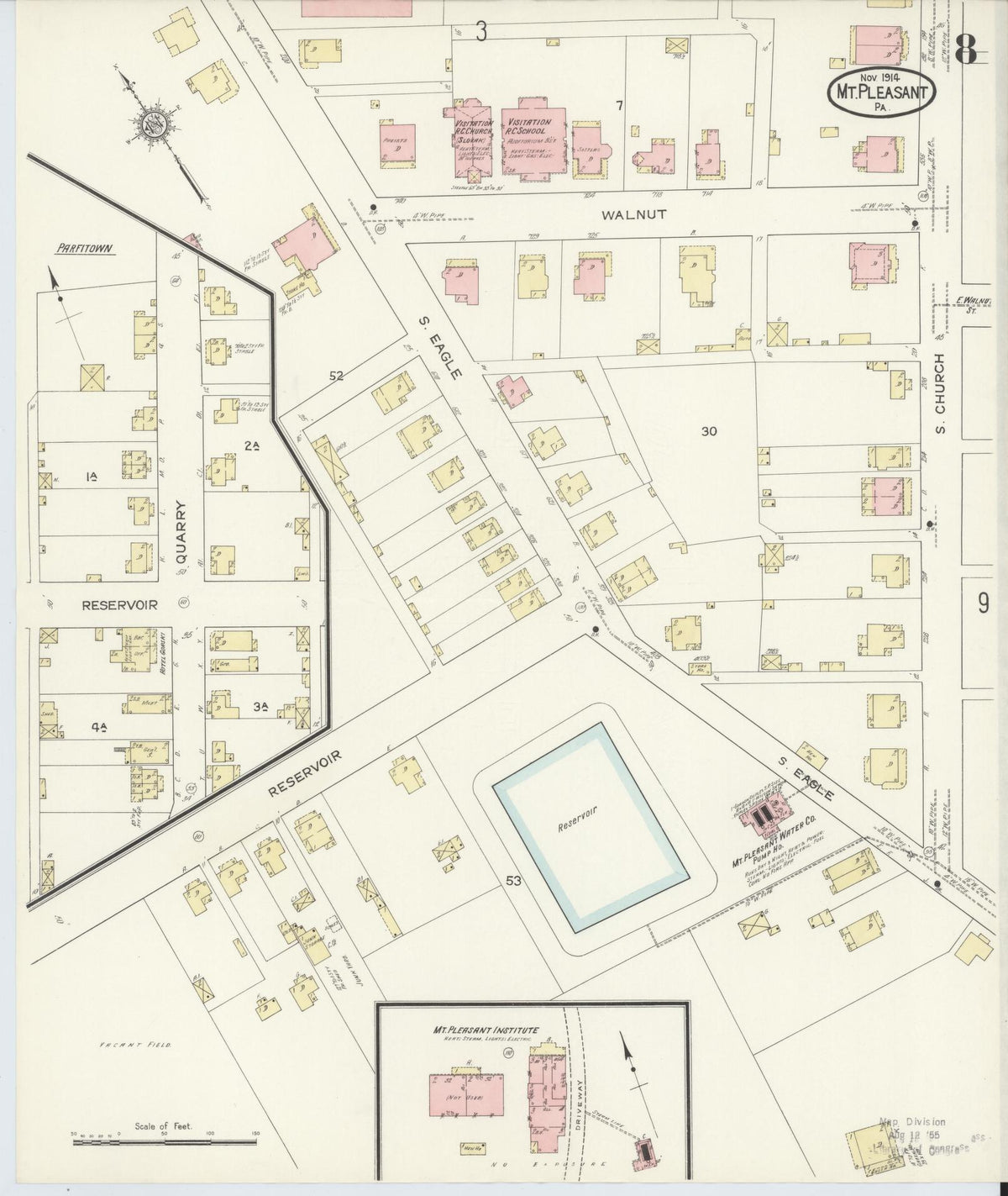 Sanborn Fire Insurance Map from Mount Pleasant, Westmoreland County, Pennsylvania (1914), Sheet #0008 - Historic Sanborn Fire Insurance Map Print, vintage old map wall art, antique decor, genealogy gift, Pennsylvania Pennsylvania map