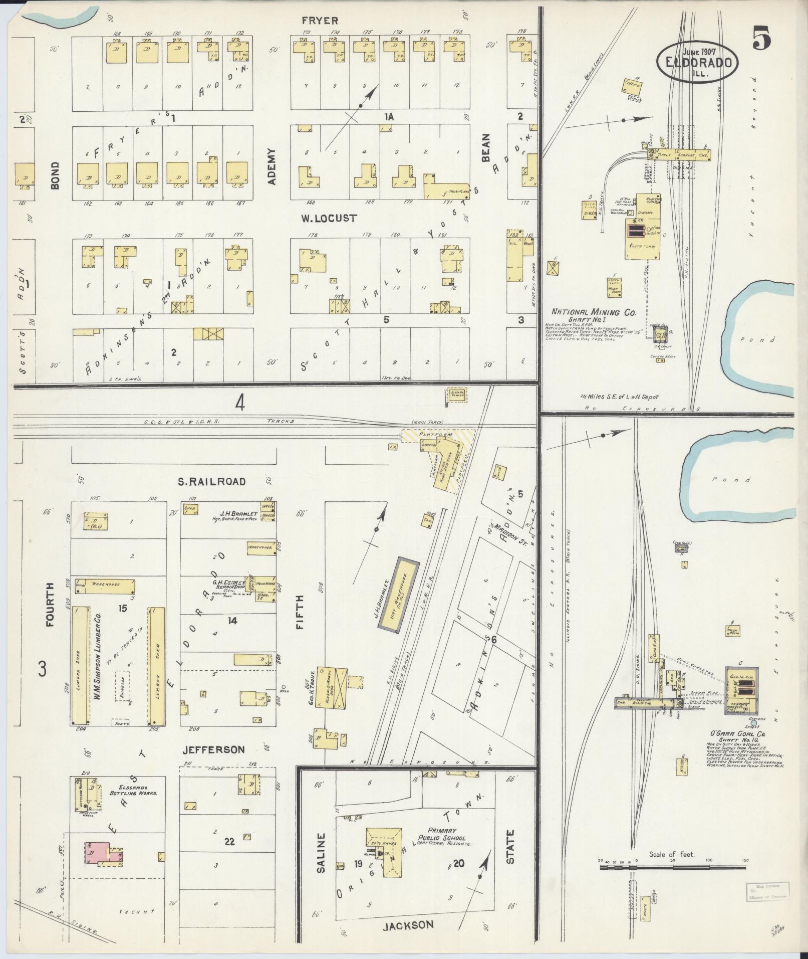 Sanborn Fire Insurance Map from Eldorado, Saline County, Illinois (1907), Sheet #0005 - Historic Sanborn Fire Insurance Map Print, vintage old map wall art, antique decor, genealogy gift, Illinois Illinois map