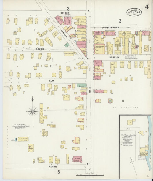 Sanborn Fire Insurance Map from Athens, Bradford County, Pennsylvania (1897), Sheet #0004 - Historic Sanborn Fire Insurance Map Print, vintage old map wall art, antique decor, genealogy gift, Pennsylvania Pennsylvania map