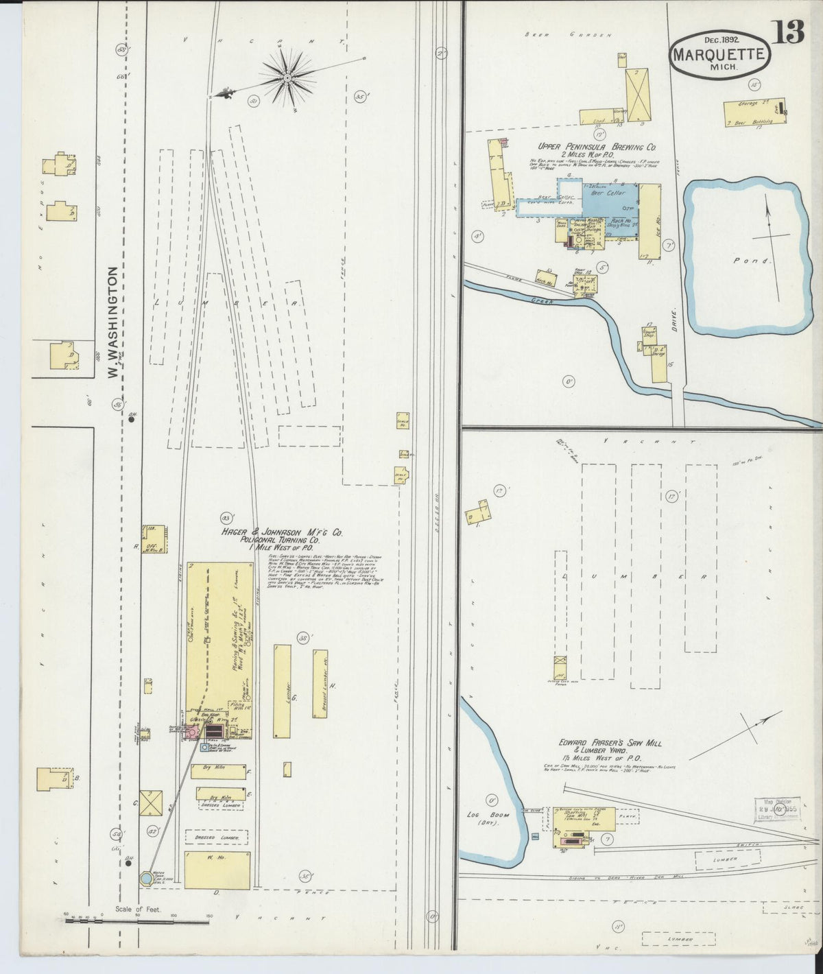 Sanborn Fire Insurance Map from Marquette, Marquette County, Michigan (1892), Sheet #0013 - Historic Sanborn Fire Insurance Map Print, vintage old map wall art, antique decor, genealogy gift, Michigan Michigan map