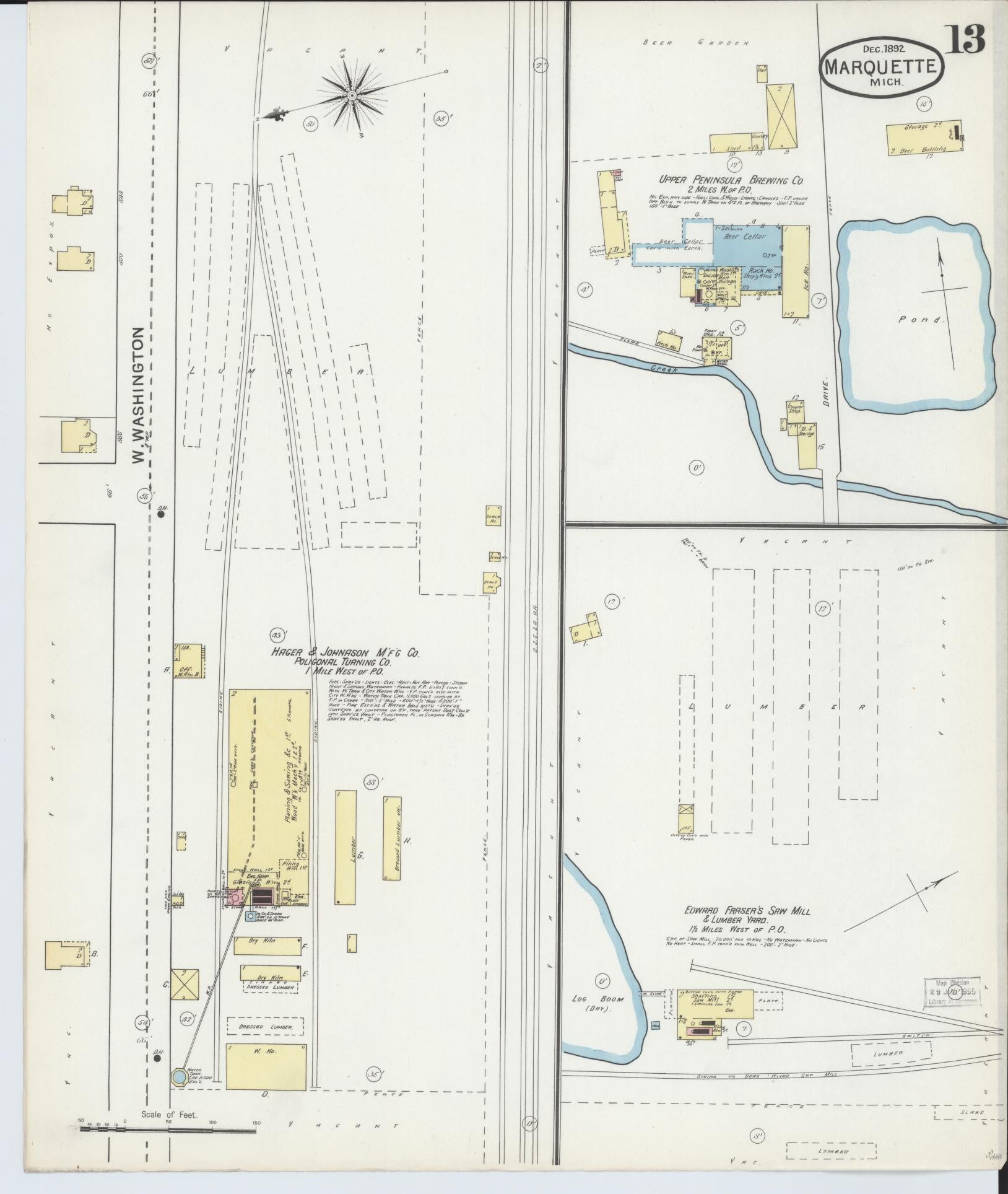 Sanborn Fire Insurance Map from Marquette, Marquette County, Michigan (1892), Sheet #0013 - Historic Sanborn Fire Insurance Map Print, vintage old map wall art, antique decor, genealogy gift, Michigan Michigan map