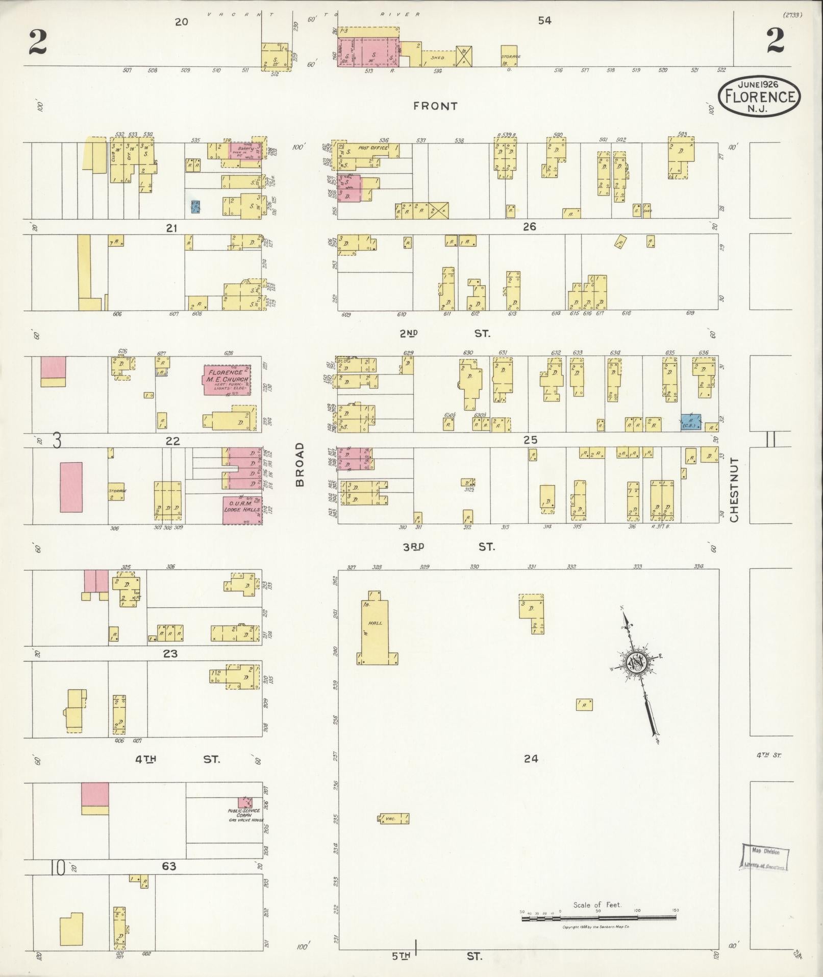 Sanborn Fire Insurance Map from Florence, Burlington County, New Jersey (1926), Sheet #0002 - Complete Map Set gallery image, historic Sanborn map, vintage wall art, New Jersey New Jersey