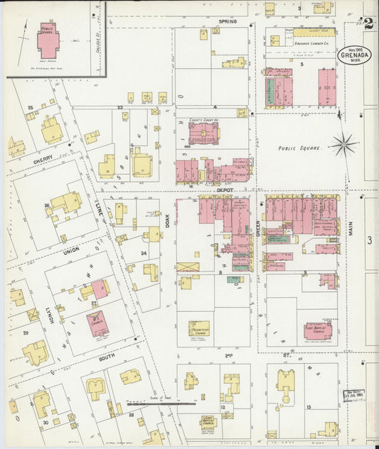 Sanborn Fire Insurance Map from Grenada, Grenada County, Mississippi (1902), Sheet #0002 - Historic Sanborn Fire Insurance Map Print, vintage old map wall art, antique decor, genealogy gift, Mississippi Mississippi map