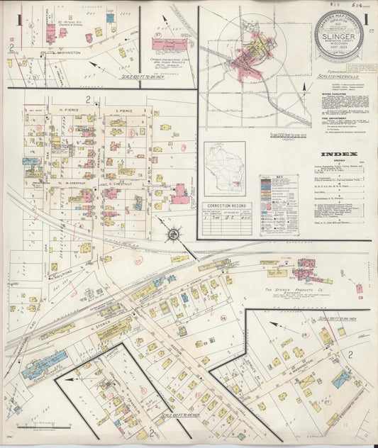 Sanborn Fire Insurance Map from Slinger, Washington County, Wisconsin (1944), Sheet #0001 - Historic Sanborn Fire Insurance Map Print, vintage old map wall art, antique decor, genealogy gift, Wisconsin Wisconsin map