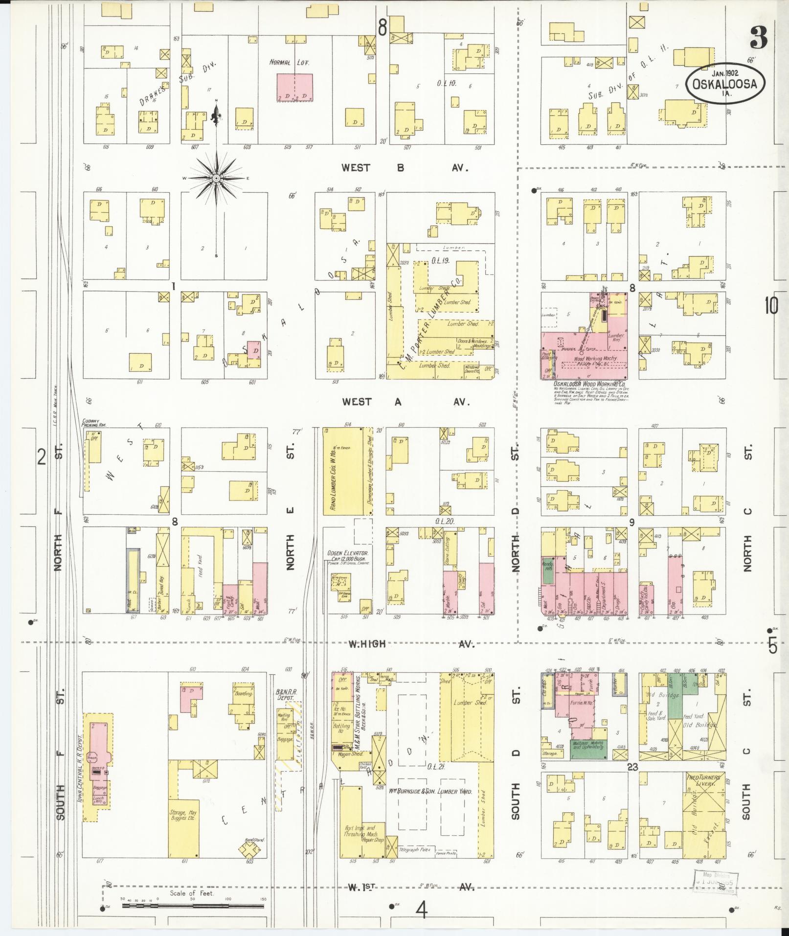Sanborn Fire Insurance Map from Oskaloosa, Mahaska County, Iowa (1902), Sheet #0003 - Historic Sanborn Fire Insurance Map Print