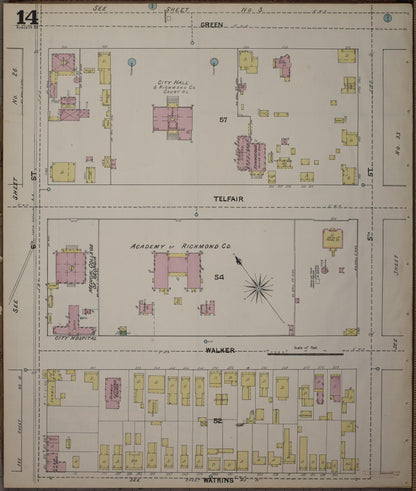 Sanborn Fire Insurance Map from Augusta, Richmond County, Georgia (1890), Sheet #0014 - Complete Map Set gallery image, historic Sanborn map, vintage wall art, Georgia Georgia