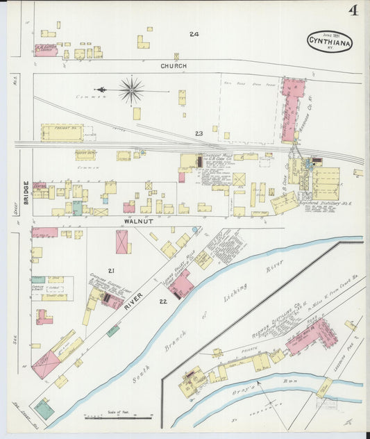 Sanborn Fire Insurance Map from Cynthiana, Harrison County, Kentucky (1891), Sheet #0004 - Historic Sanborn Fire Insurance Map Print, vintage old map wall art, antique decor, genealogy gift, Kentucky Kentucky map