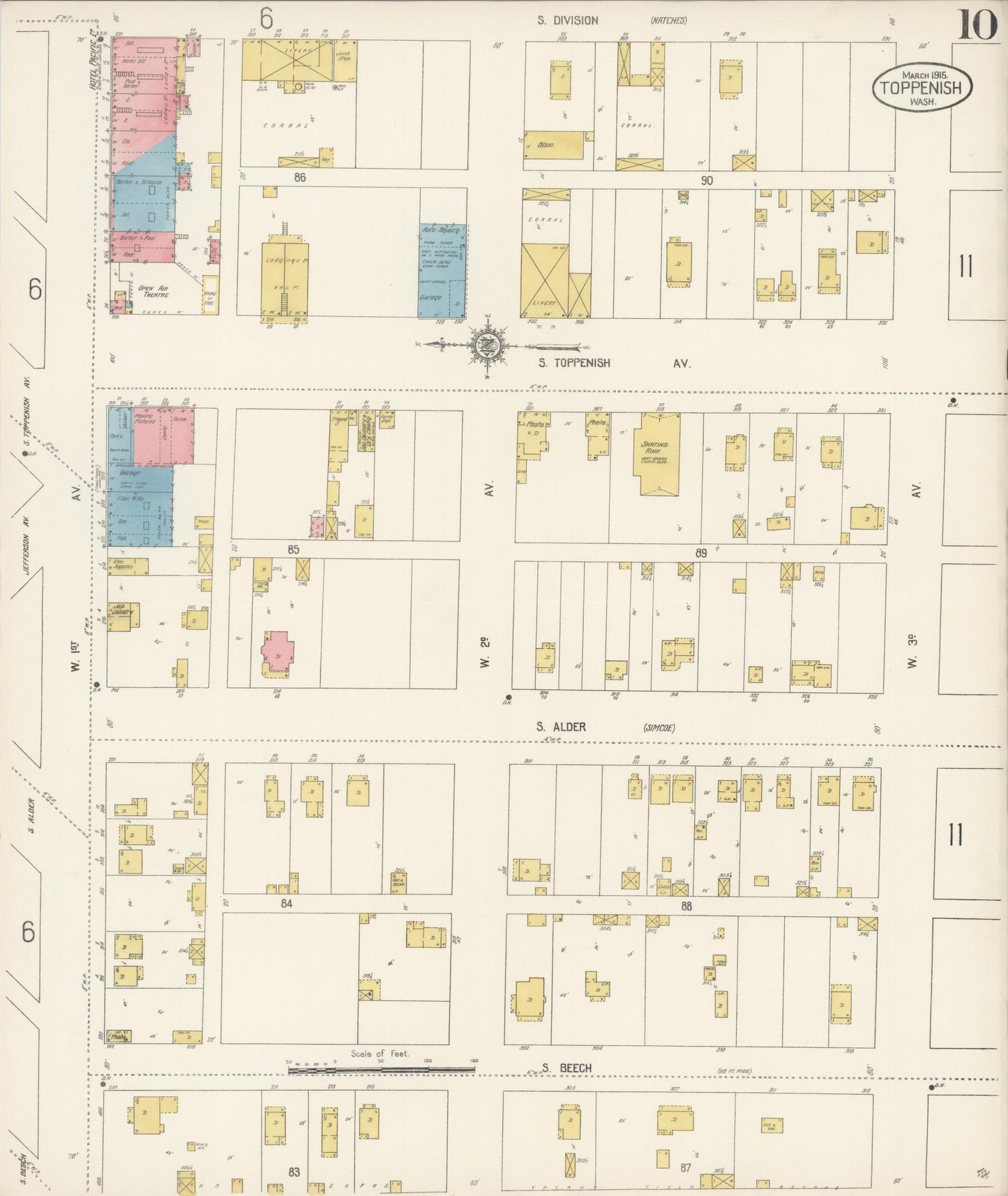 Sanborn Fire Insurance Map from Toppenish, Yakima County, Washington (1915), Sheet #0010 - Complete Map Set gallery image, historic Sanborn map, vintage wall art, Washington Washington