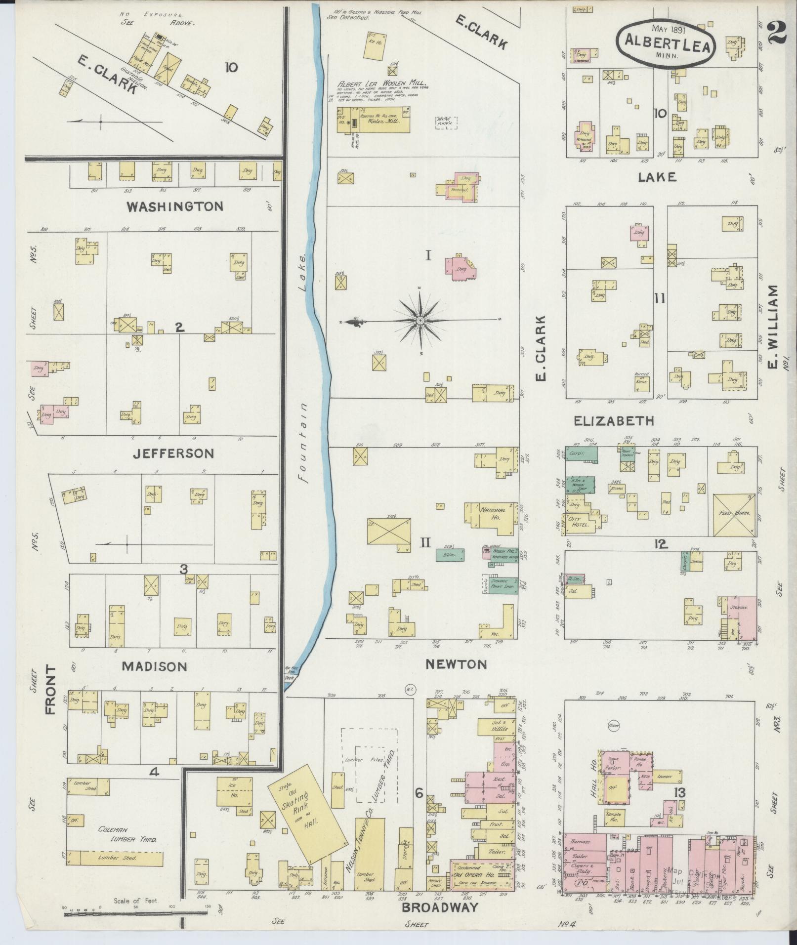 Sanborn Fire Insurance Map from Albert Lea, Freeborn County, Minnesota (1891), Sheet #0002 - Historic Sanborn Fire Insurance Map Print, vintage old map wall art, antique decor, genealogy gift, Minnesota Minnesota map