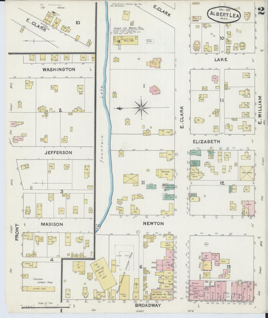 Sanborn Fire Insurance Map from Albert Lea, Freeborn County, Minnesota (1891), Sheet #0002 - Historic Sanborn Fire Insurance Map Print, vintage old map wall art, antique decor, genealogy gift, Minnesota Minnesota map