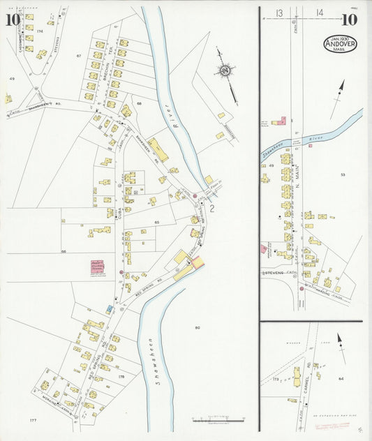 Sanborn Fire Insurance Map from Andover, Essex County, Massachusetts (1930), Sheet #0010 - Historic Sanborn Fire Insurance Map Print, vintage old map wall art, antique decor, genealogy gift, Massachusetts Massachusetts map