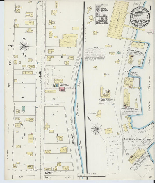 Sanborn Fire Insurance Map from Harbor Springs, Emmet County, Michigan (1890), Sheet #0001 - Historic Sanborn Fire Insurance Map Print, vintage old map wall art, antique decor, genealogy gift, Michigan Michigan map