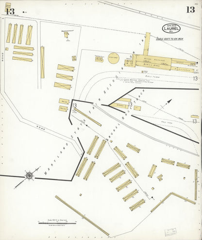 Sanborn Fire Insurance Map from Laurel, Prince Georges County, Maryland (1923), Sheet #0013 - Complete Map Set gallery image, historic Sanborn map, vintage wall art, Maryland Maryland
