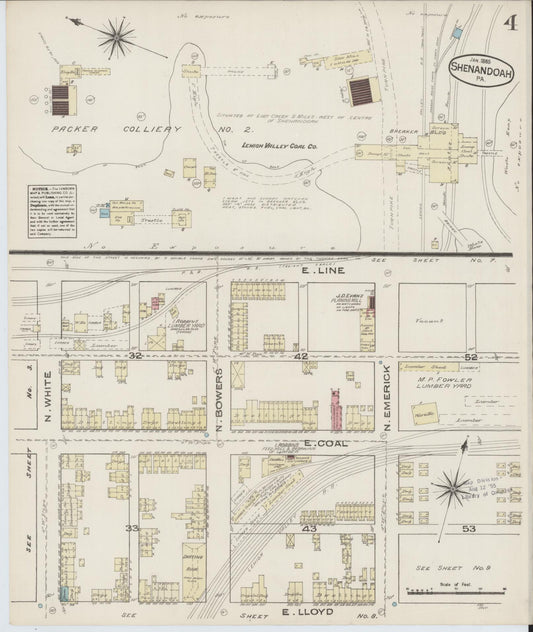 Sanborn Fire Insurance Map from Shenandoah, Schuylkill County, Pennsylvania (1885), Sheet #0004 - Historic Sanborn Fire Insurance Map Print, vintage old map wall art, antique decor, genealogy gift, Pennsylvania Pennsylvania map