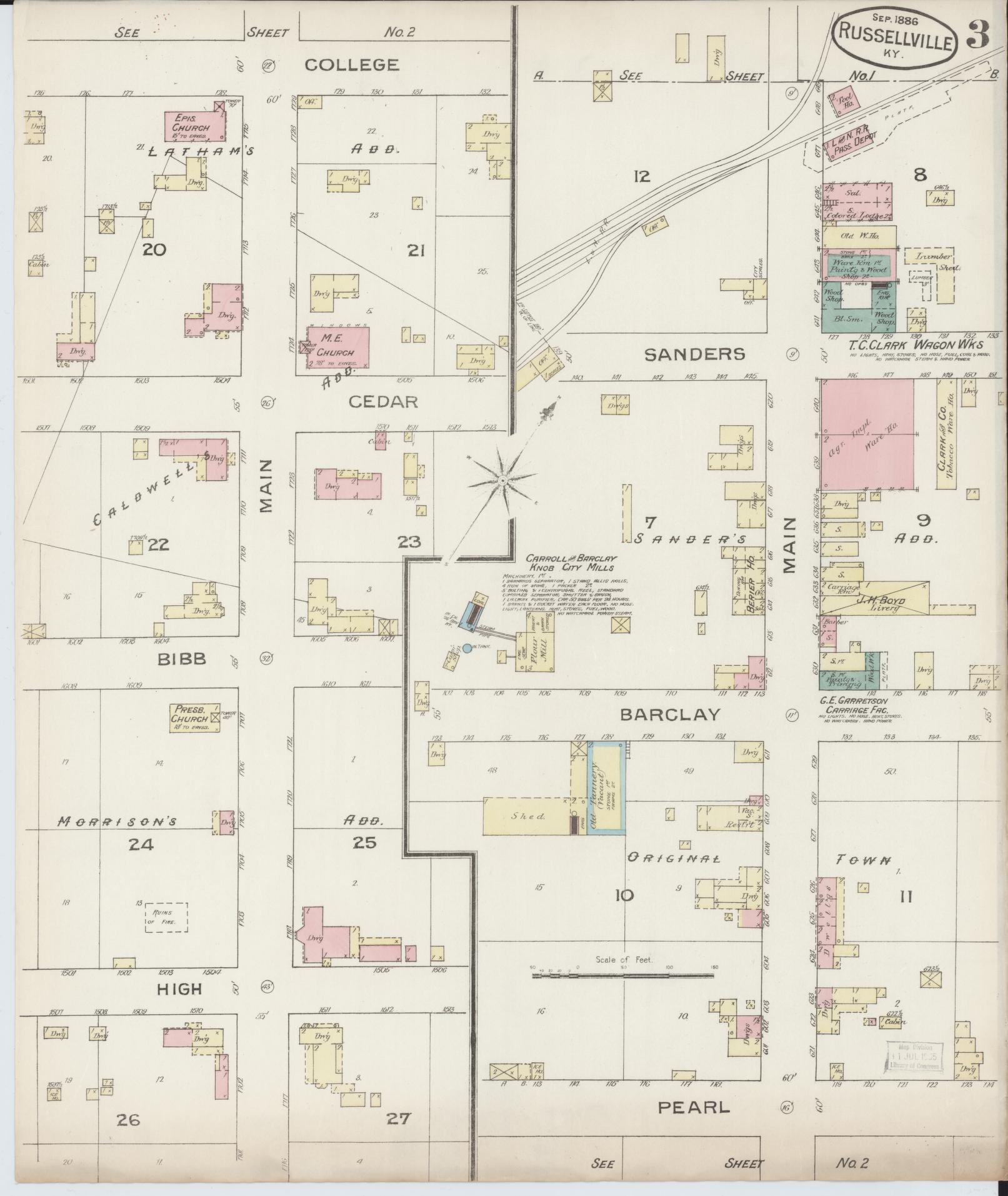 Sanborn Fire Insurance Map from Russellville, Logan County, Kentucky (1886), Sheet #0003 - Complete Map Set gallery image, historic Sanborn map, vintage wall art, Kentucky Kentucky